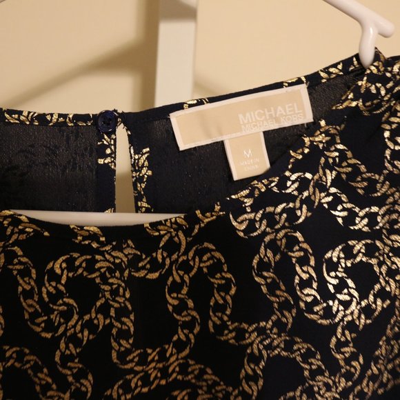 Michael Kors Slit Arm Top - Blue Gold Chain - Womens M - Picture 3 of 4